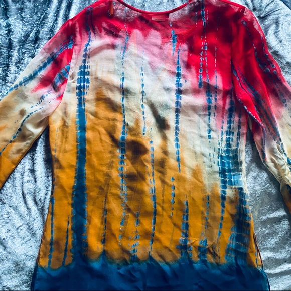 BCBG Tie dye sheer embroidered tunic medium - Picture 6 of 7